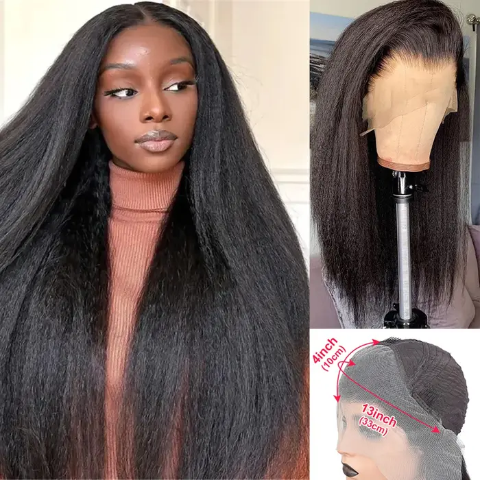 Perruques de cheveux humains avant de dentelle droite crépue 13x4