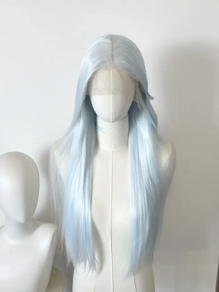 Perruque Lace Front Synthétique Blanche et Bleue pour Femme