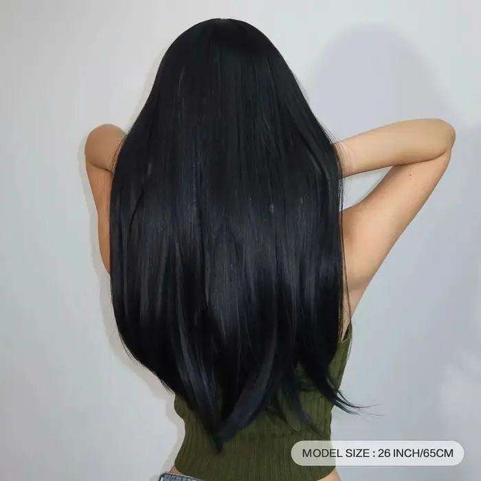 Nouvelle perruque synthétique de 26 pouces avec cheveux longs et raides – parfaite pour le cosplay d'Halloween