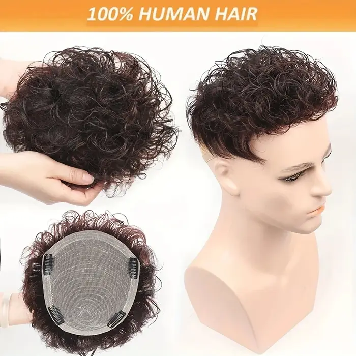 Perruque courte ondulée bouclée 100% cheveux humains pour hommes