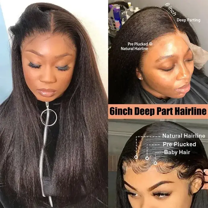 Perruque Lace Front Wig naturelle Remy, cheveux crépus lisses, Transparent HD, sans colle, avec raie