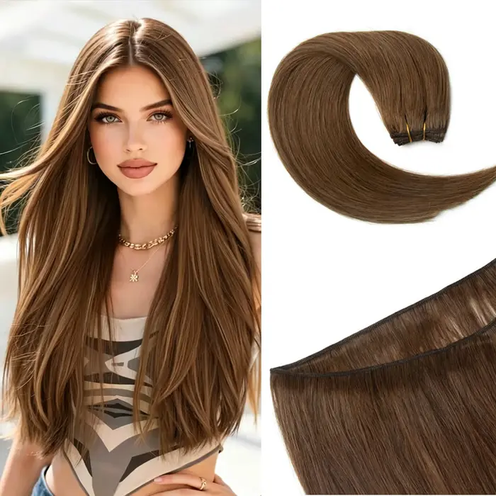 Extensions de cheveux humains à double trame à coudre