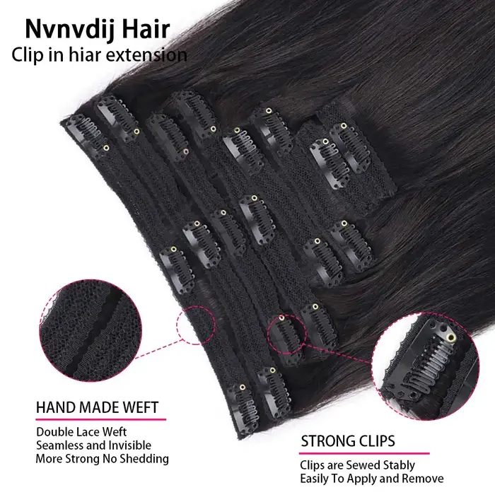 Extensions de cheveux naturels à clipser, 120g, lot de 8 pièces, cheveux vierges 100% humains, noir naturel