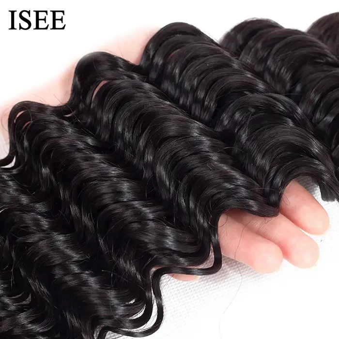 Tissage en lot Deep Wave brésilien 100% naturel-ISEE HAIR, extension de cheveux, lots de 3/4