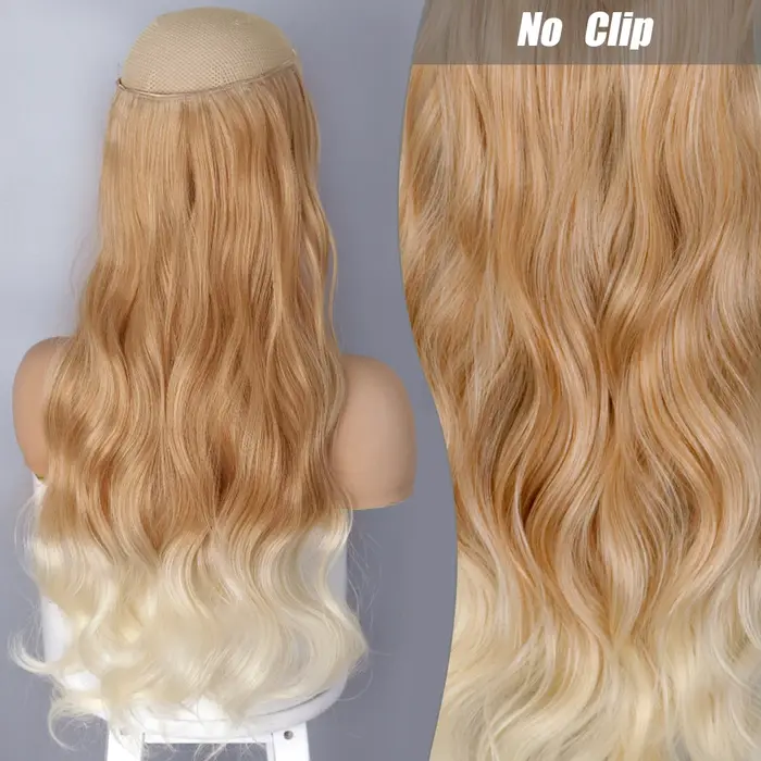Pas de Clips Extension de cheveux naturels synthétiques artificiels postiche longue droite Blonde noir couleur mixte