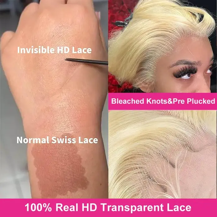 Perruque Lace Frontale 40 pouces en Cheveux Humains Blond 613 Lisse, avec Lace Frontale Transparente