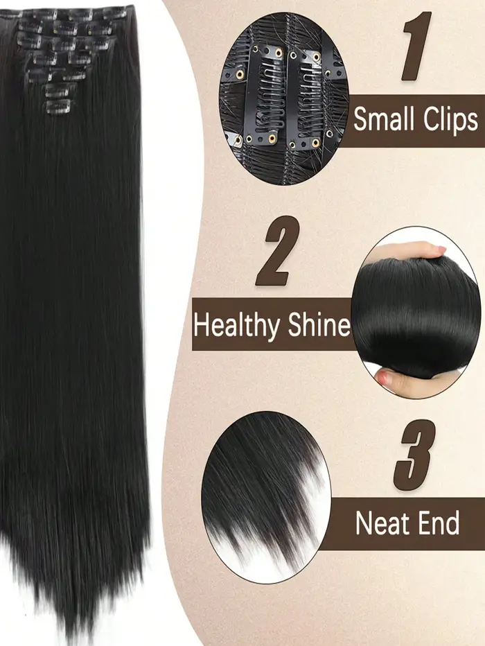Extensions de cheveux synthétiques lisses à clipser