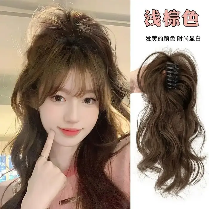 Perruque synthétique femme cheveux longs simule la vitalité de la fille lumière pas de sensation de chute moitié