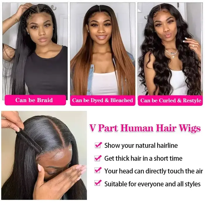 Perruque V Part Body Wave en cheveux humains bruts, 18-32 pouces, densité 220%, style brésilien ondu