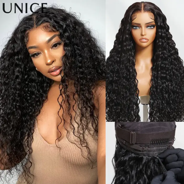 Unice cheveux cordon casquette 7x5 & 13x4 vague d'eau perruque de cheveux humains avec des cheveux d