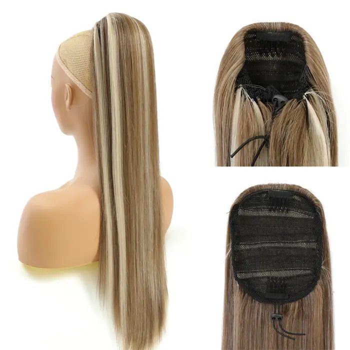 28 pouces queue de cheval droite Blonde mettre en évidence 12/613 Ombre brun Extension de cheveux avec pince 180