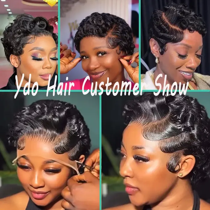 Chioma bouclés Pixie sans colle 4x4 HD dentelle fermeture perruque 13X4 HD pleine frontale