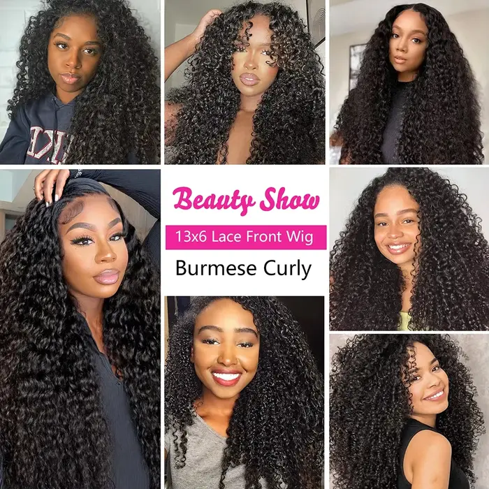 Perruque Lace Frontal Wig naturelle bouclée birmane, 46 pouces, 7x6, 13x6, HD, densité 200, pre-pluc