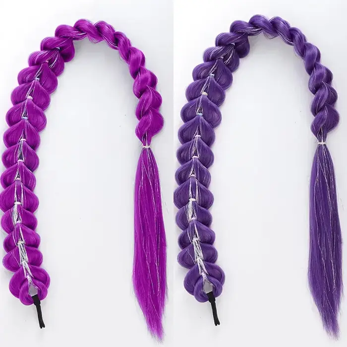 32 pouces tressé violet cheveux queue de cheval avec guirlandes perruque Super longues Extensions brillant