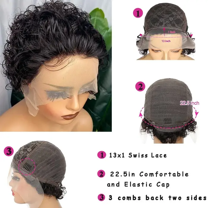 Perruque de cheveux humains bouclés coupe lutin