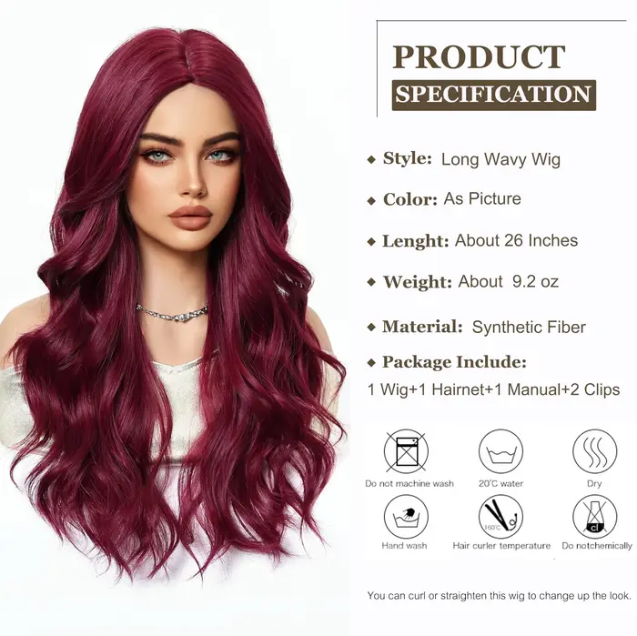 Perruque synthétique rouge bordeaux