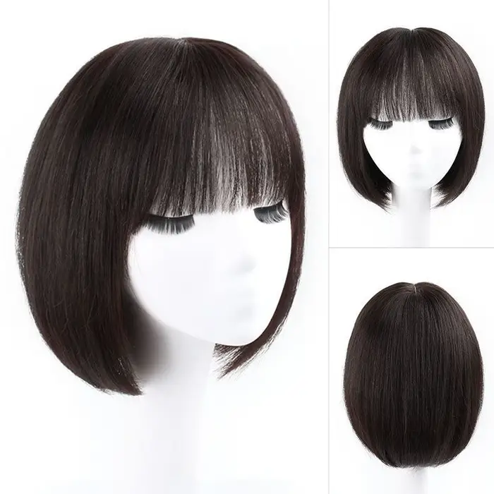 Perruque Bob courte de cheveux humains pour femmes perruques droites Toppers avec frange