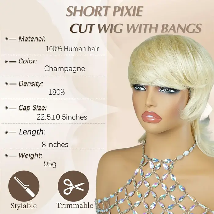 Perruque courte en cheveux humains 100% vierges