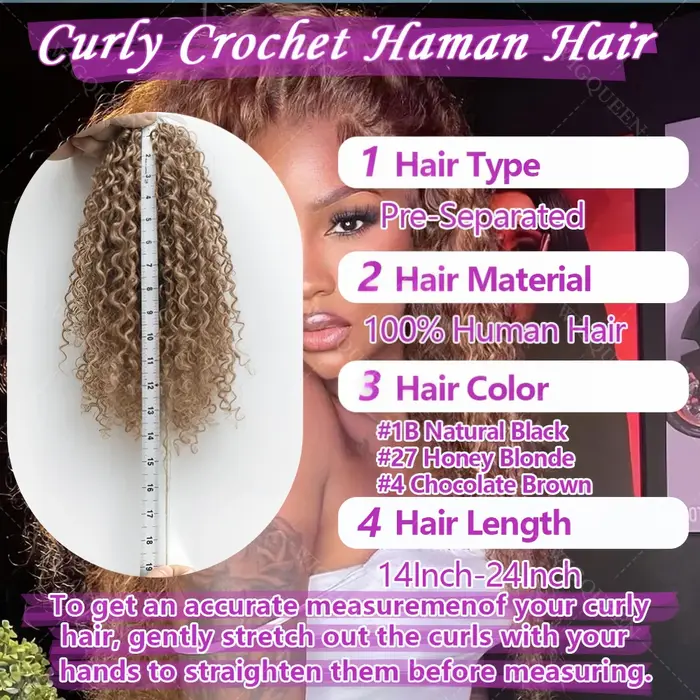 Cheveux 100% humains # 4 extensions de cheveux en crochet ondulés pré-séparés sans nœuds, couleur ma