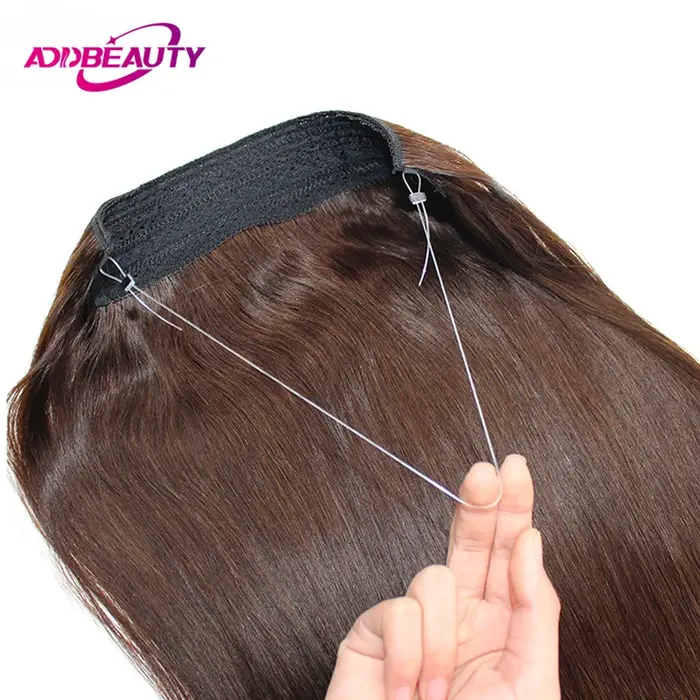 Extensions de cheveux à fil invisible avec bandeau transparent, taille réglable, clips sécurisés amovibles dans un postiche secrète droite