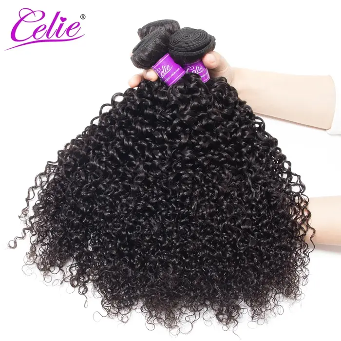 Tissage en lot brésilien Remy naturel bouclé noir-Celie, extension de cheveux, 100g/pièce, 3 lots