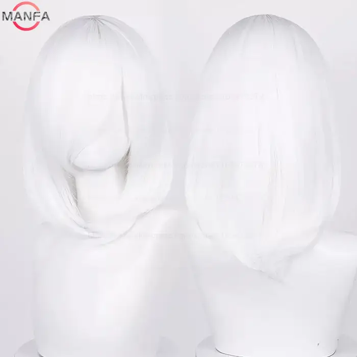 Perruque de Cosplay synthétique moyenne de base, 40cm, frange blonde, noire, blanche, rouge, rose, v