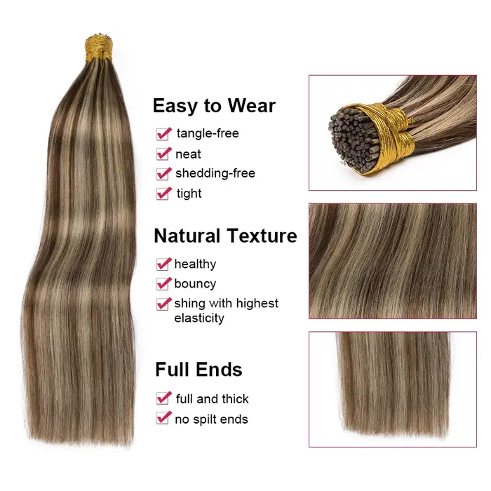 Extensions de cheveux ITIP lisses, cheveux humains 100% naturels, cheveux Remy humains, 50 mèches, capsule de kératine, extensions de cheveux naturels à fusion humaine