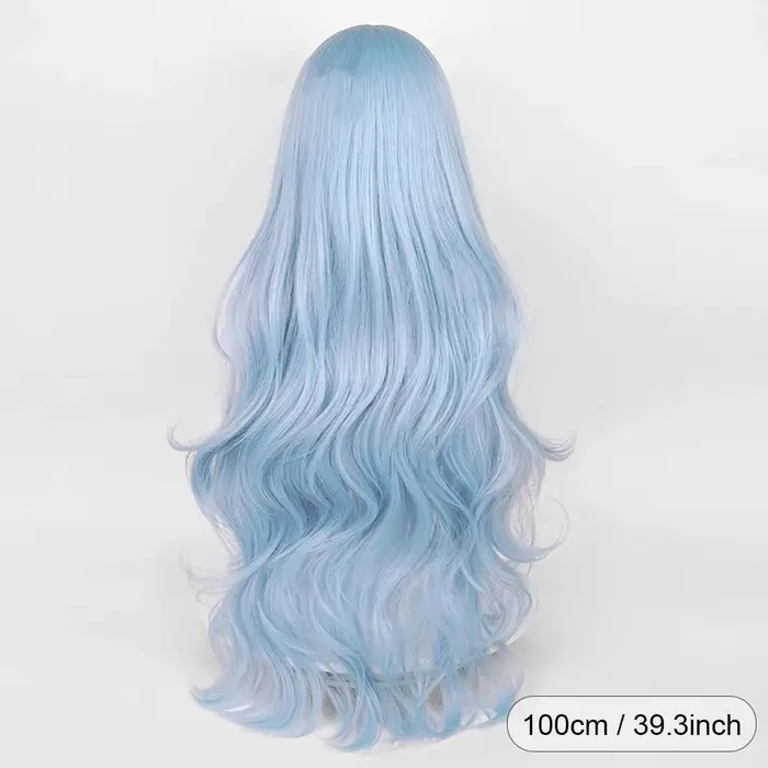 Perruque synthétique longue ondulée bleue pour femmes, avec frange, perruque moelleuse de jeu d'anim