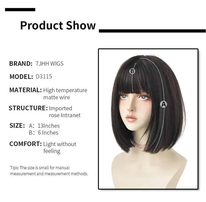 7JHH perruques noir court Bob perruque pour fille usage quotidien perruque synthétique nouveau Style