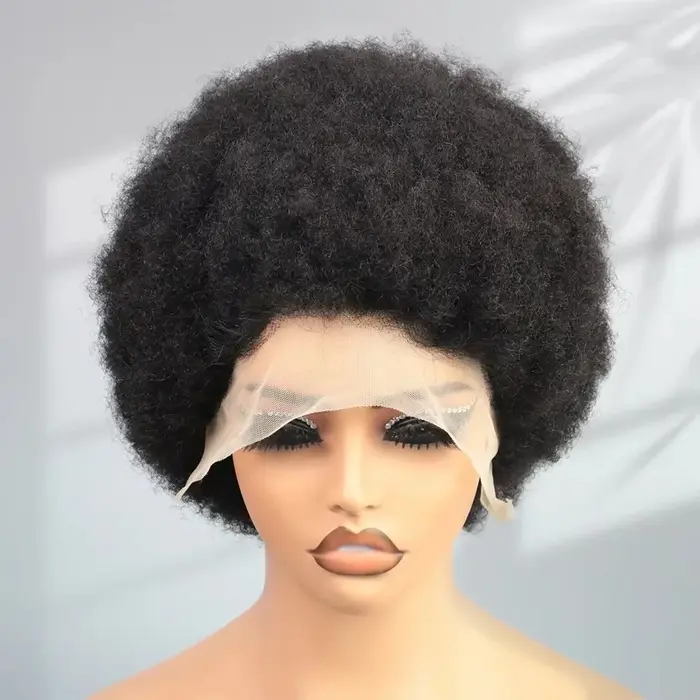 Perruques courtes bouclées afro kinky en cheveux humains avec dentelle frontale 13x4 pour femmes