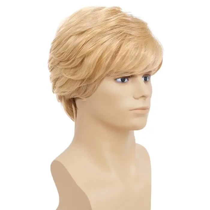 Perruque Blonde synthétique courte en couches naturelles pour hommes