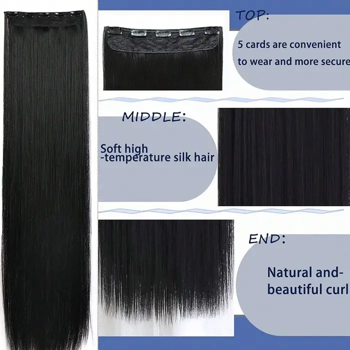 24 pouces/32 pouces/40 pouces postiches synthétiques longues droites pince dans les Extensions de cheveux noir naturel