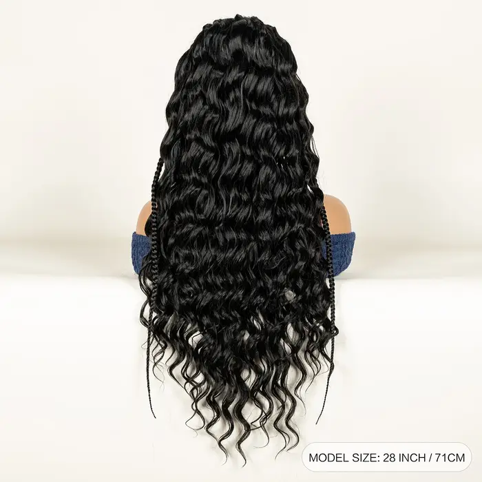 Fulani perruque tressée avec cheveux mi-bouclés synthétique 13x6 Transparent dentelle avant