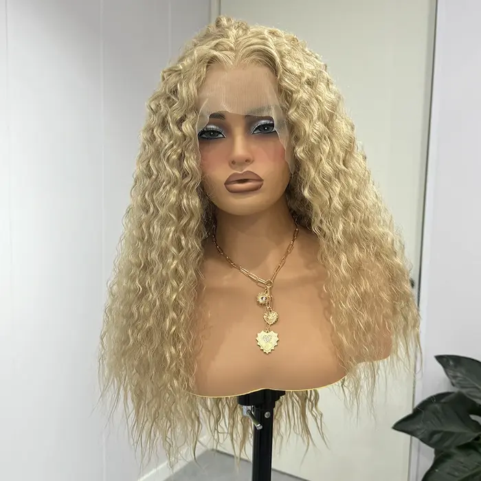 Perruque Lace Front Wig synthétique bouclée Blonde longue, perruque Blonde cendrée pour femmes, perr