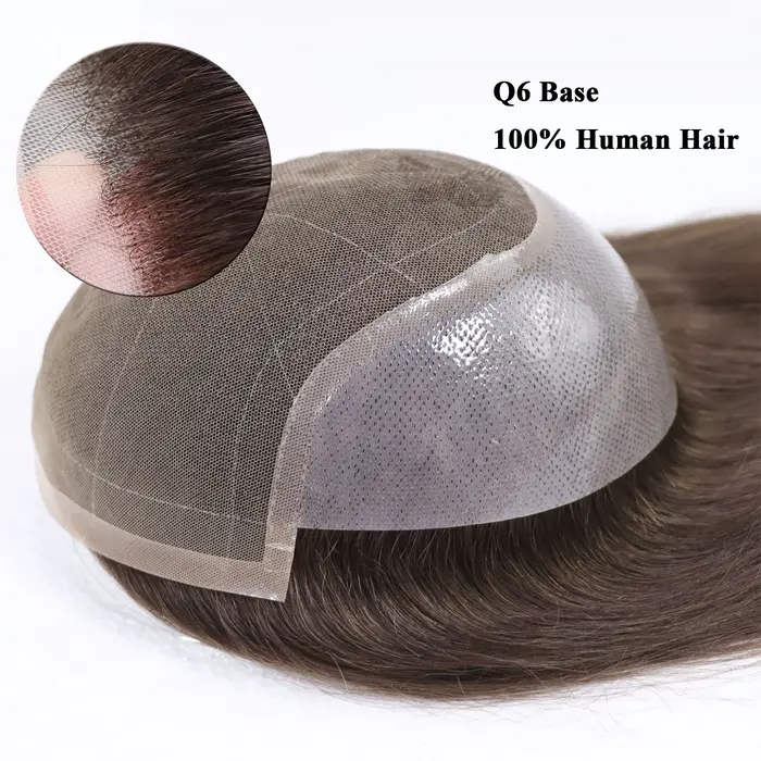 Cheveux humains brun chocolat homme toupet dentelle Pu