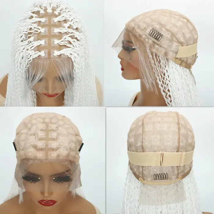 Perruque tressée synthétique longue en dentelle blanche pour femmes