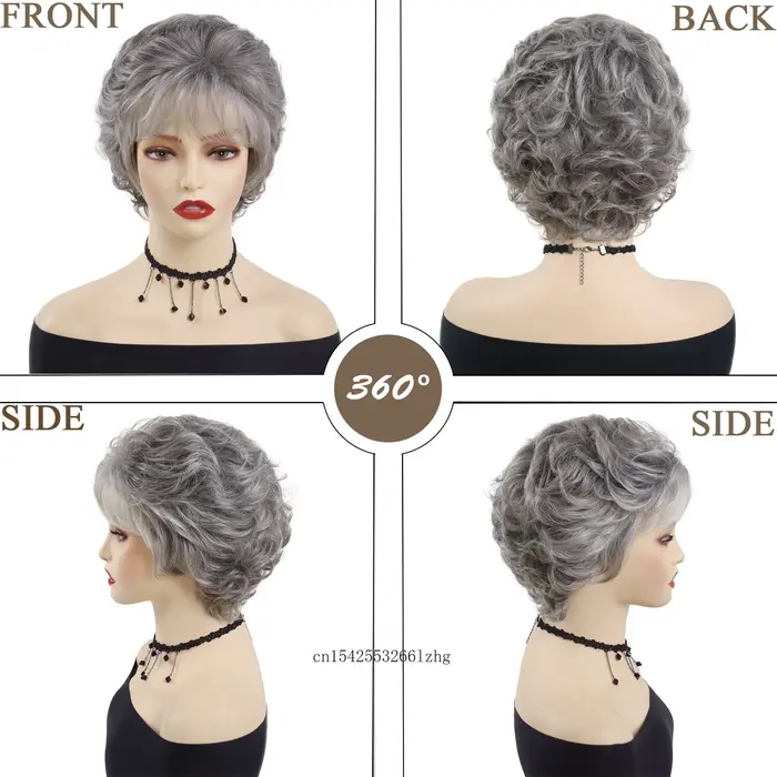 Perruque Courte Synthétique Grise Premium pour Femme