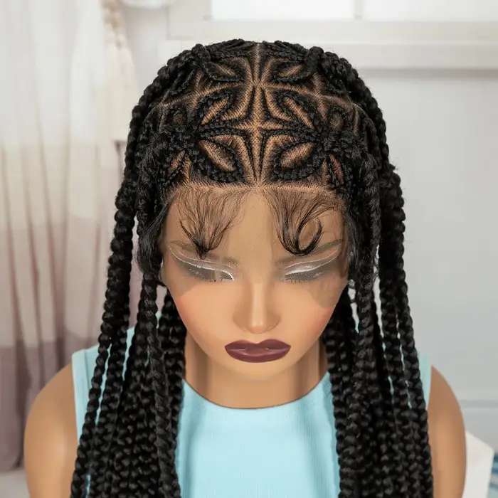 Perruques tressées en dentelle complète de 36 pouces, synthétiques, aspect naturel, avec cheveux de 