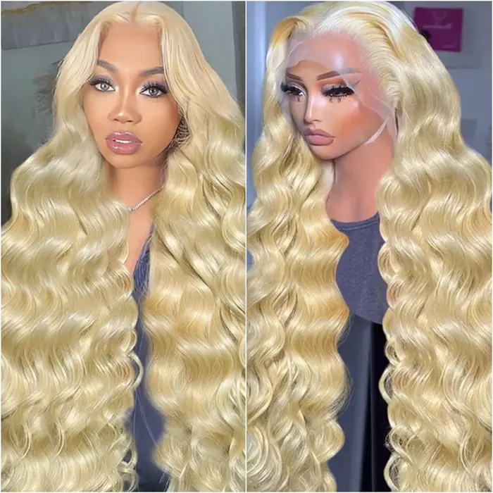 Perruque Lace Frontal Wig Body Wave brésilienne naturelle, cheveux blond miel 613 HD, 13x6, 36 pouce
