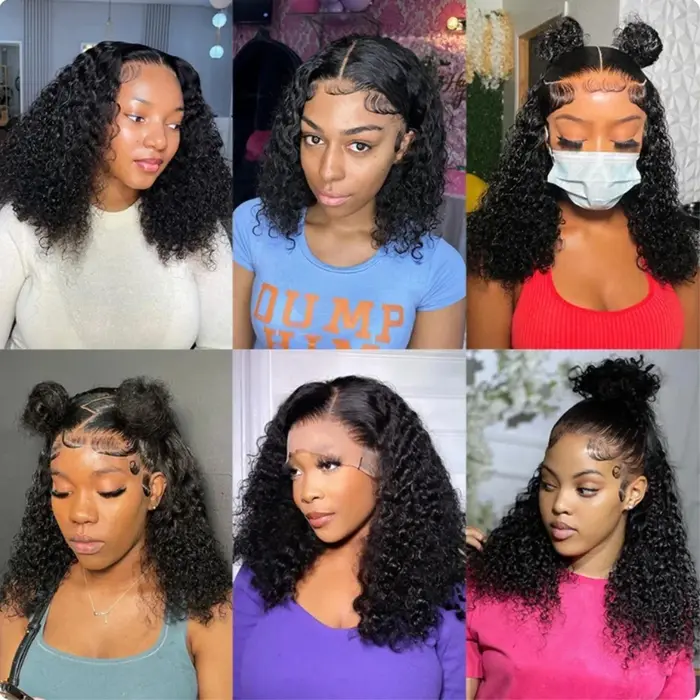 Perruques Courtes Bob Bouclées Effet Mouillé 13x4 Lace Front Cheveux Humains Brésiliens Deep Wave 13
