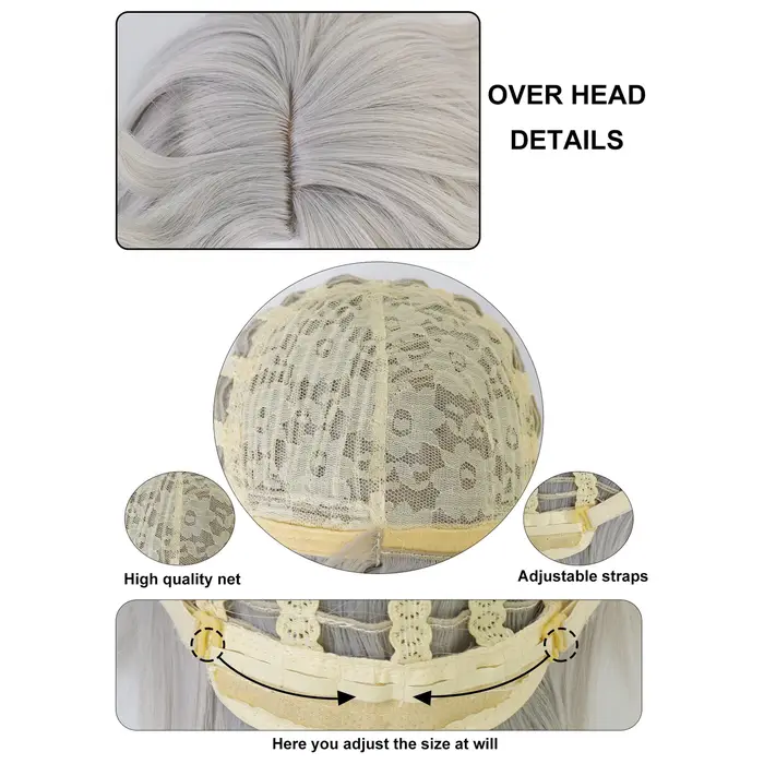 Seija Cosplay perruque Anime fille argent cheveux longs raides