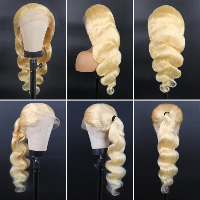 Perruque Lace Frontale 360 Blonde 613 en Cheveux Humains Pré-Pluckée