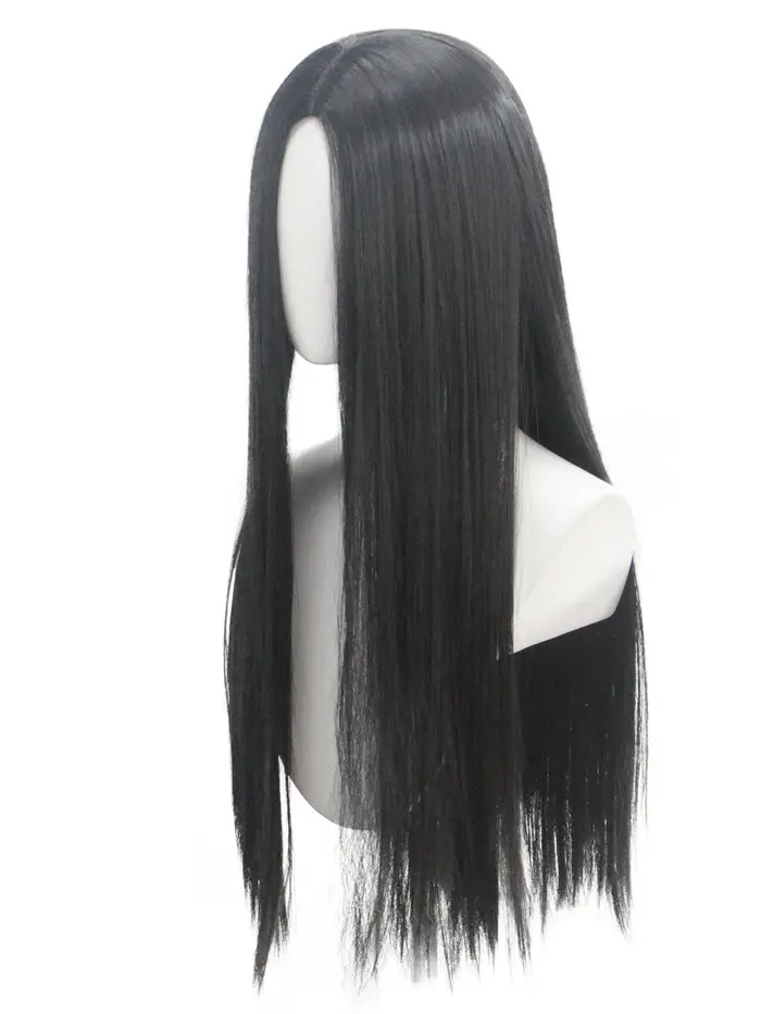 QQXCAIW – perruque synthétique longue et lisse noire avec personnage de film de la famille Addams, p
