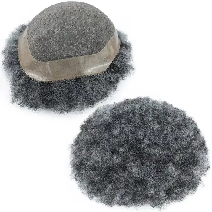 Afro bouclés hommes cheveux prothèse cheveux humains toupet pour hommes crépus bouclés Mono PU afric