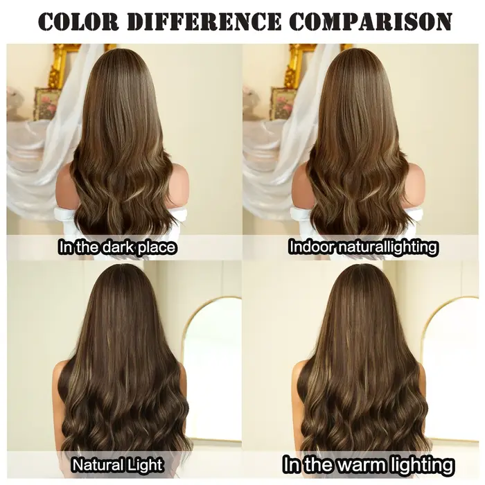 NAMM nouvelle perruque ondulée brune avec frange met en évidence les cheveux blonds