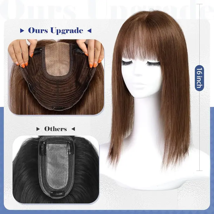 9x9 pouces grandes pièces de cheveux de Base brun foncé Toppers de cheveux humains 16 pouces Toppers