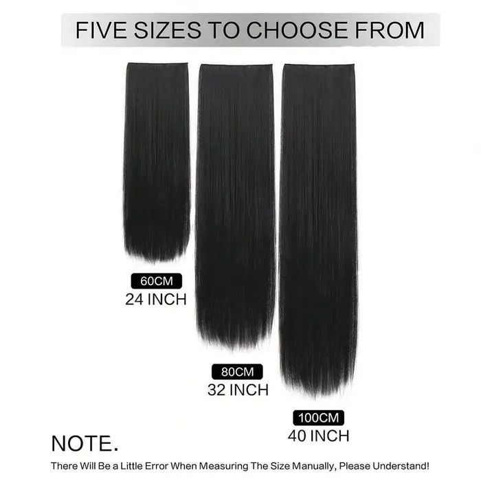 24 pouces/32 pouces/40 pouces postiches synthétiques longues droites pince dans les Extensions de cheveux noir naturel