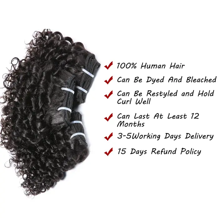 Code Calla rebondissant cheveux bouclés paquets Double tirage indien 6 pouces coupe courte Remy Extensions