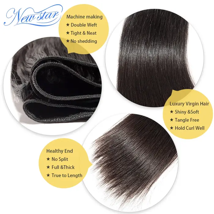 Bundles brésiliens de cheveux raides, New Star, vierge, tissage de cheveux humains, document naturel