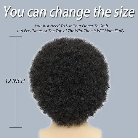 Perruque Afro Disco courte noire bouclée pour hommes